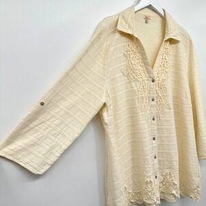 Reba Tunic Top Shirt Blouse Size 2X Crochet‎ Lace 3/4 Sleeve Angelcore Boho FLAW